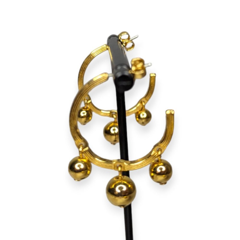Gold Tone Bead Hoops